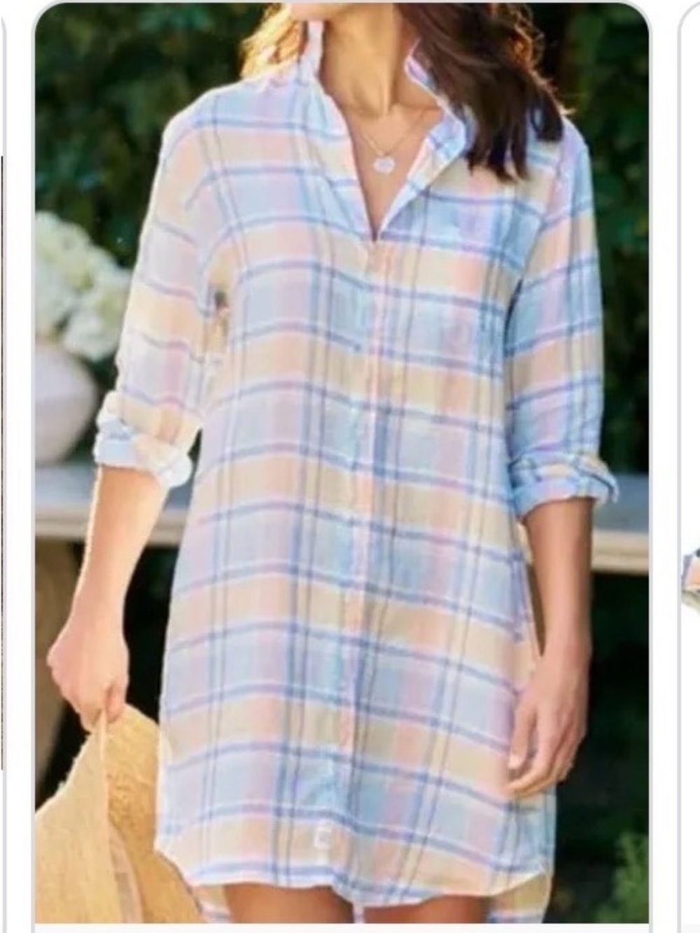 Frank & Eileen Pastel Plaid Long Sleeve Shirt Dress - Blue & Peach